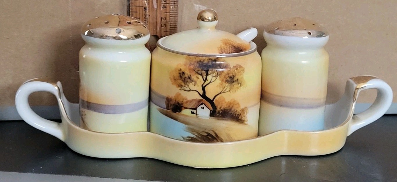 Vintage Made In Japan Condiment Set With Tray
