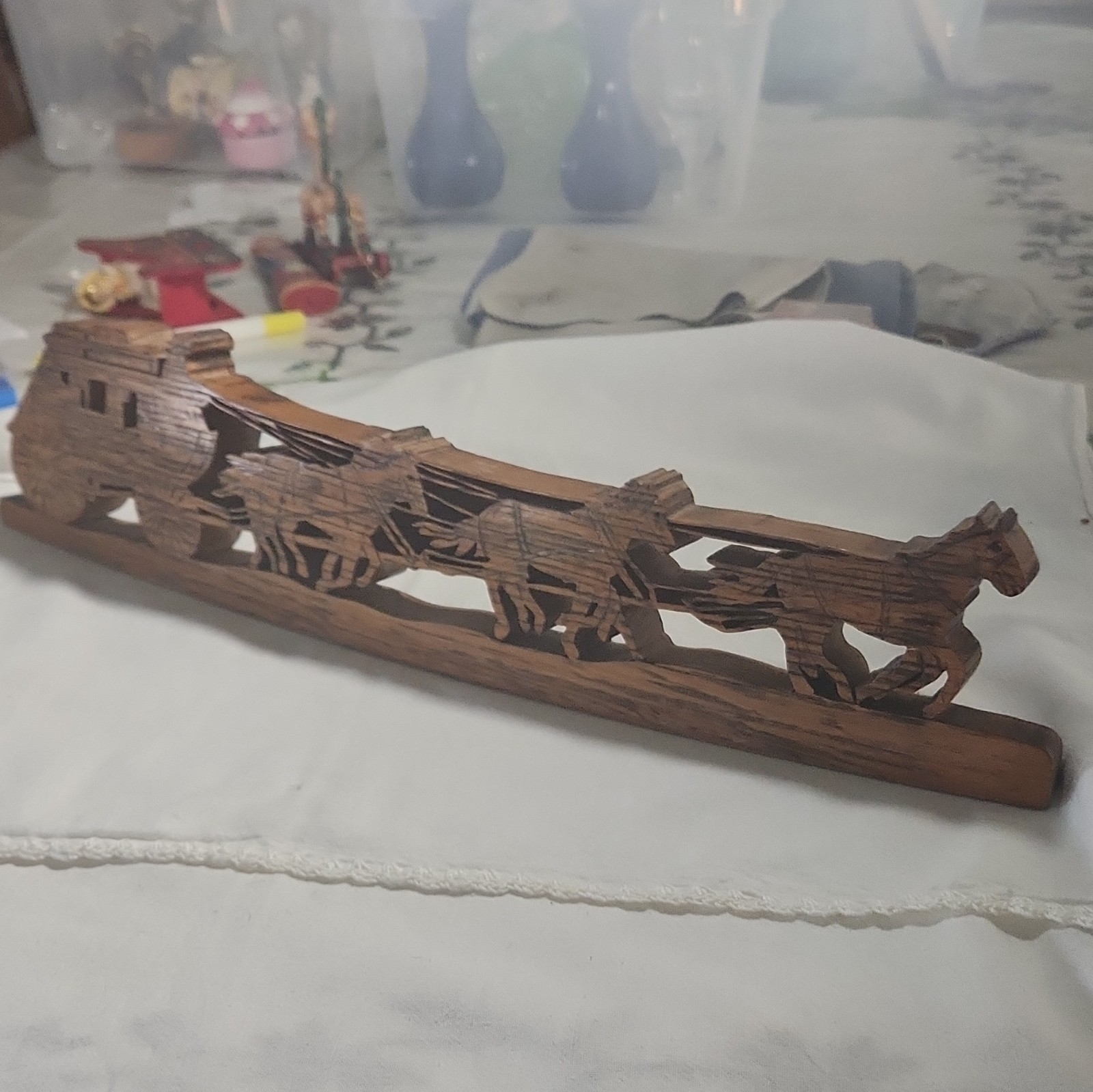 Carved Stagecoach/Horses  Sculpture Carved from a Napa Valley Used Wine Barrel