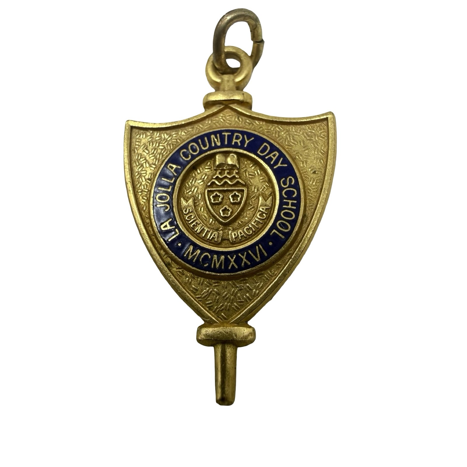 VTG Jostens La Jolla Country Day School Gold Blue Enamel Pendant San Diego