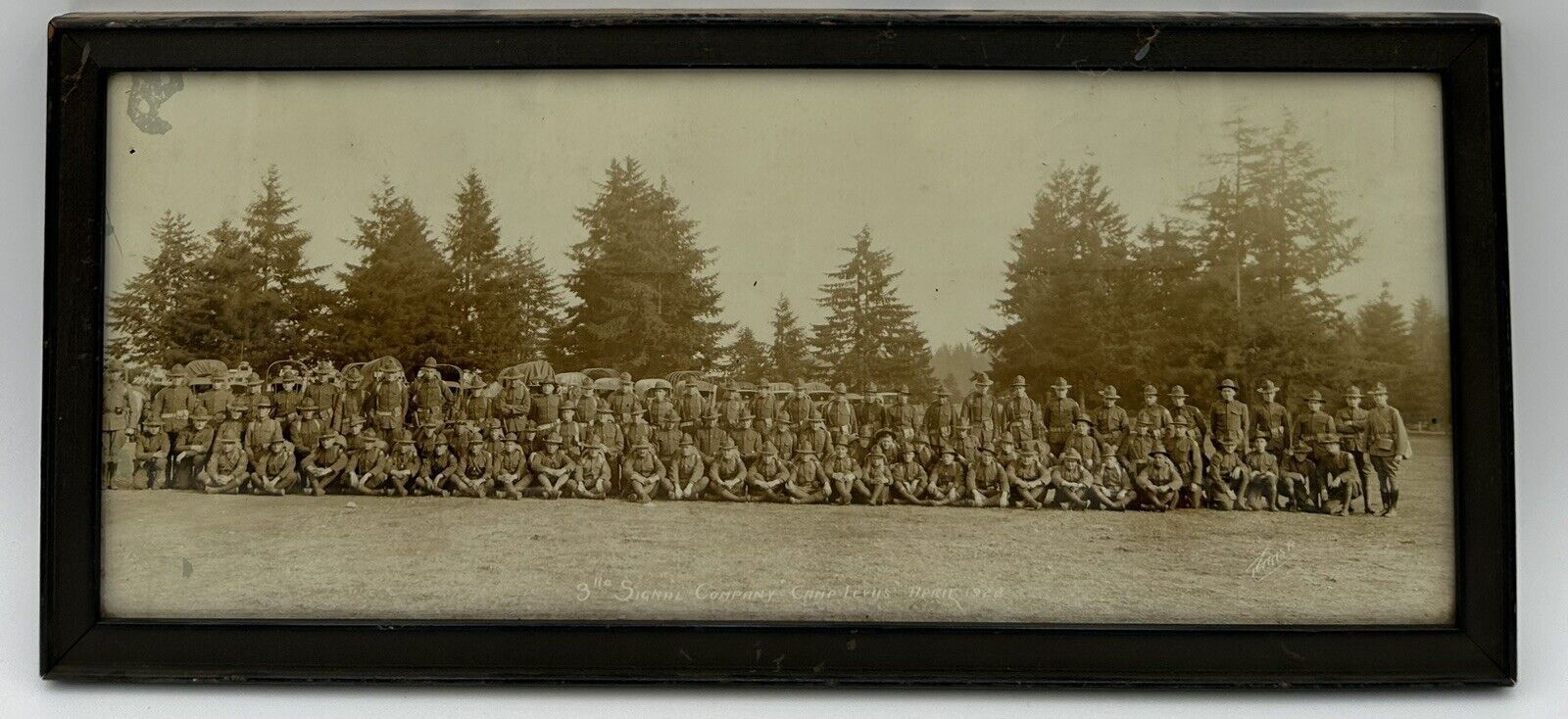 VINTAGE 1922 3rd SIGNAL COMPANY CAMP PHOTOGRAPH OF TROOPS.SIGNED-PARISH?