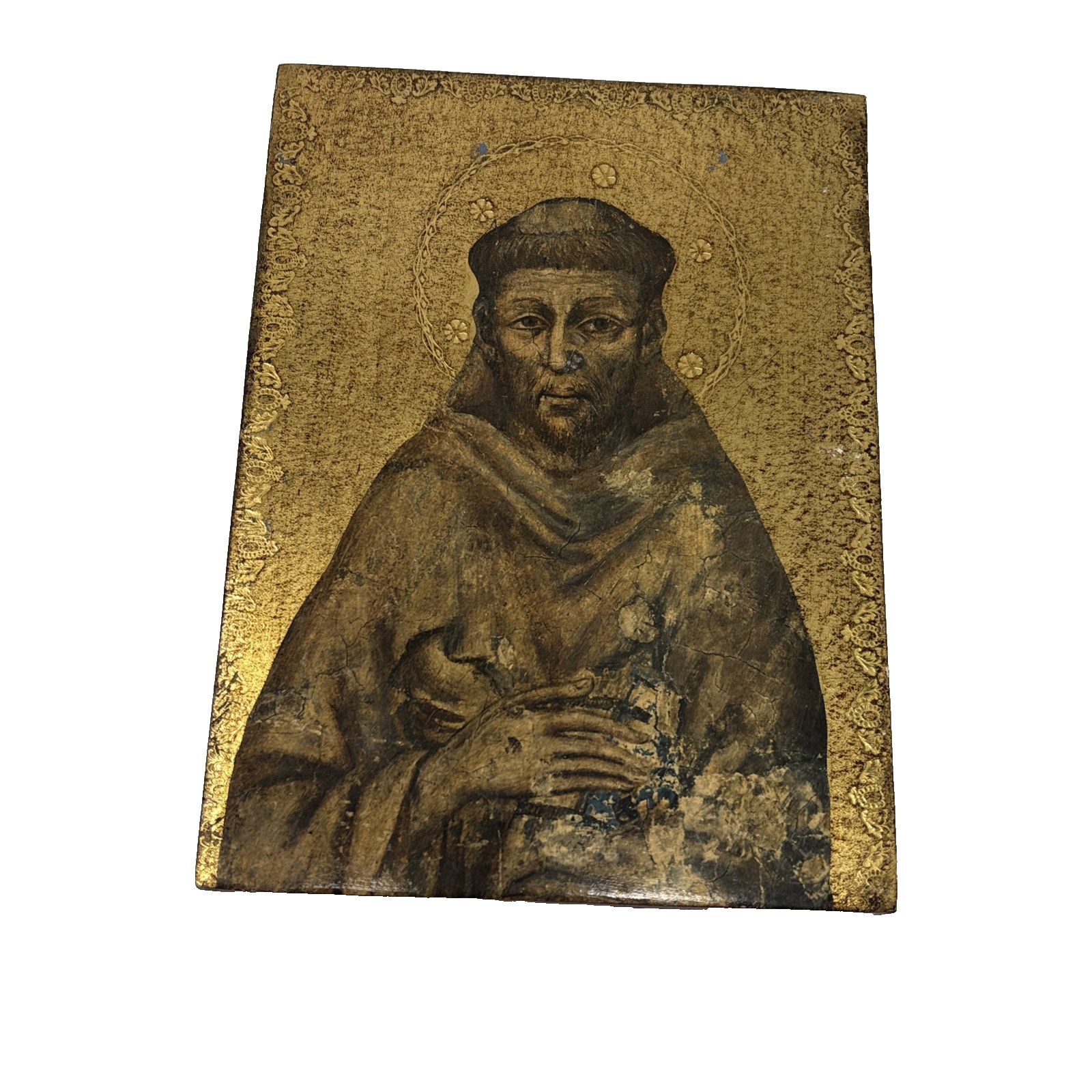 Vintage Saint Francis of Assisi Religious Icon Plaque Cimabue Style Italy
