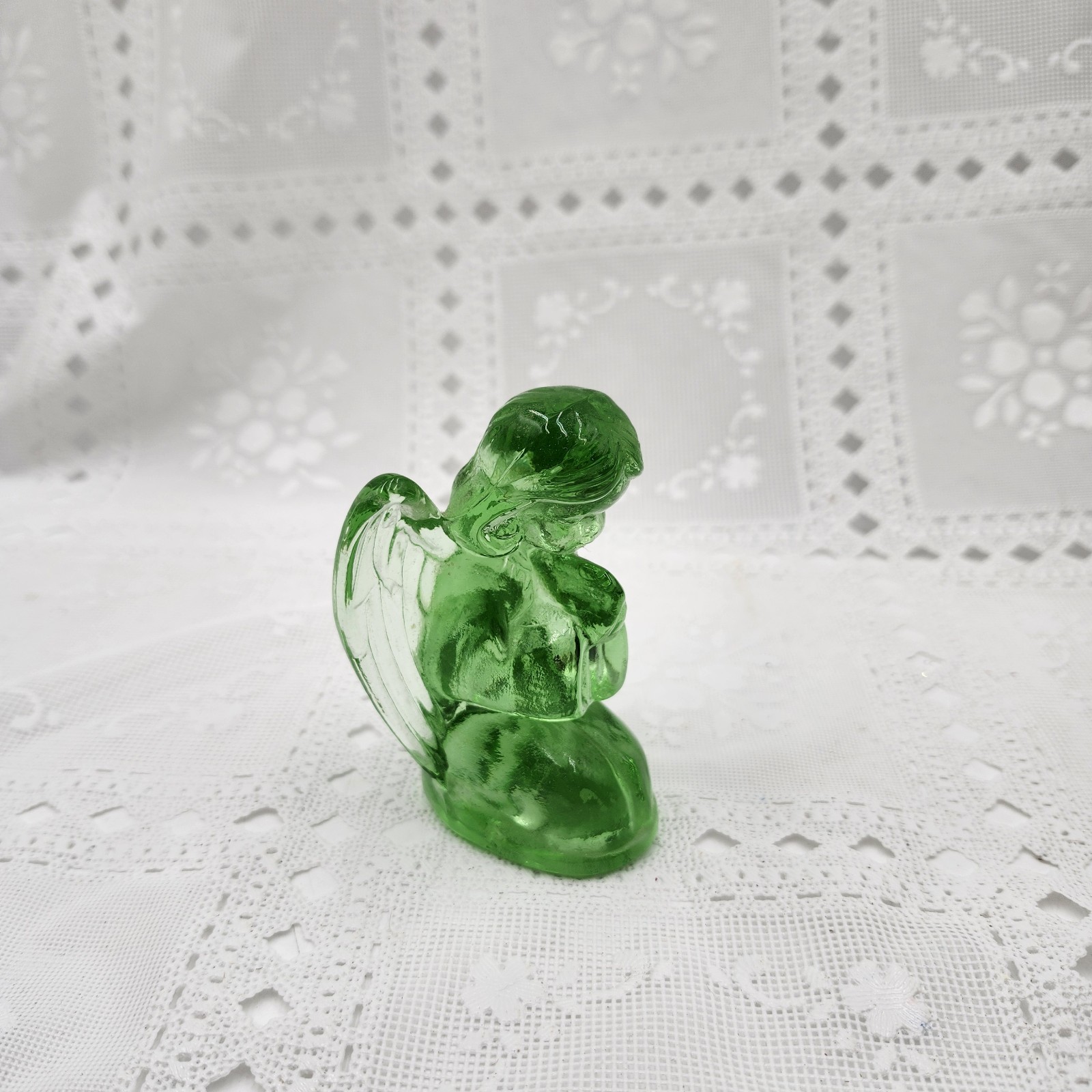 Boyd Crystal Art Glass  kneeling praying angel Green