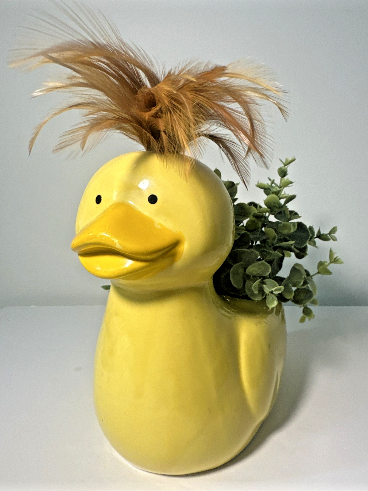 7¼hx8½w Ceramic QUIRKY YELLOW DUCKY Duck VASE PLANTER CRAFTED