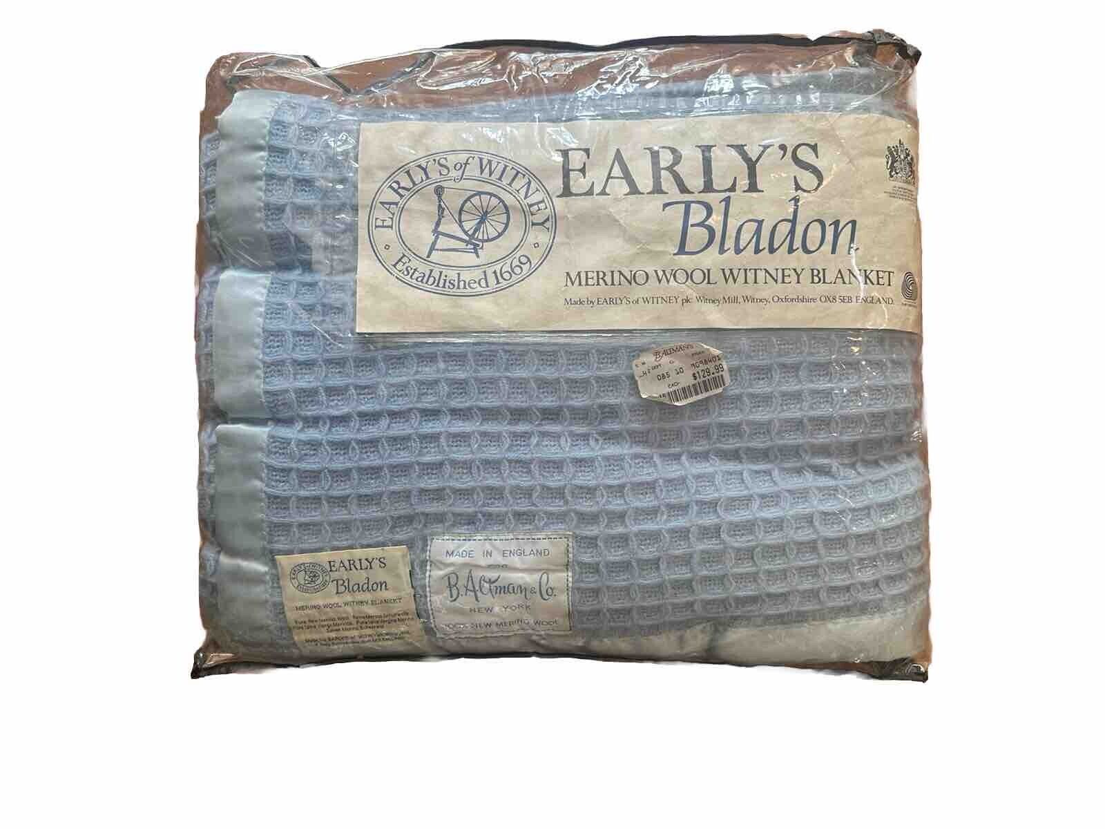 Vintage Early\'s of Witney England Merino Wool Waffle Blanket Baby Blue 84” New