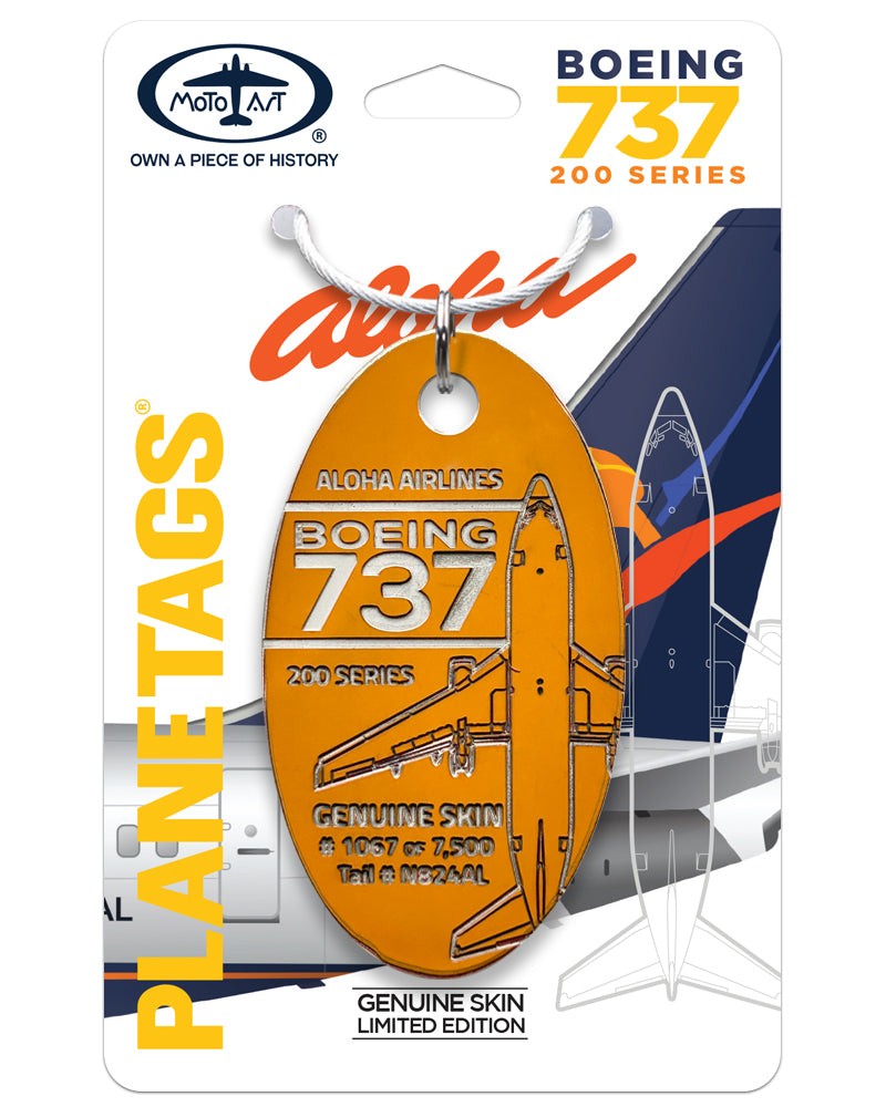 Aloha Airlines Boeing 737-200 Tail #N824AL Metal Orange Plane Metal Skin Bag Tag