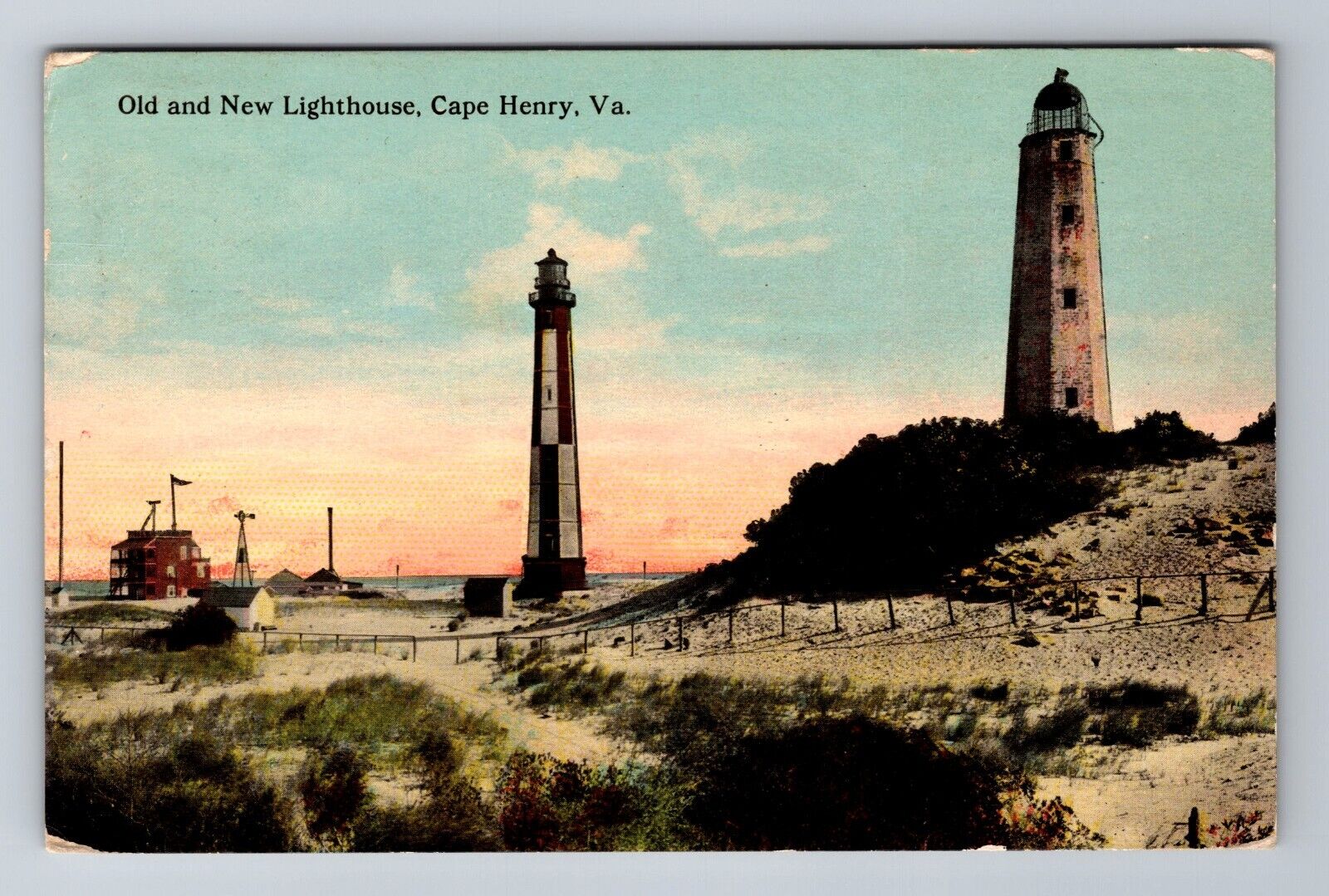 Cape Henry VA-Virginia Old New Lighthouse Chesapeake Bay c1912 Vintage Postcard