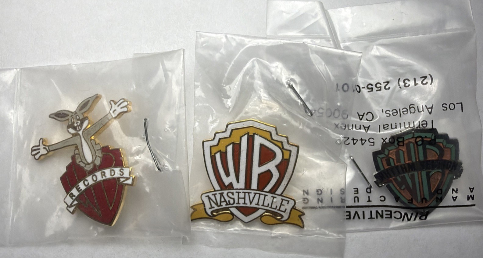 VINTAGE 80\'s  Lot Of 3  Warner Bros Records  Music Logo Pin Pins New Old Stock