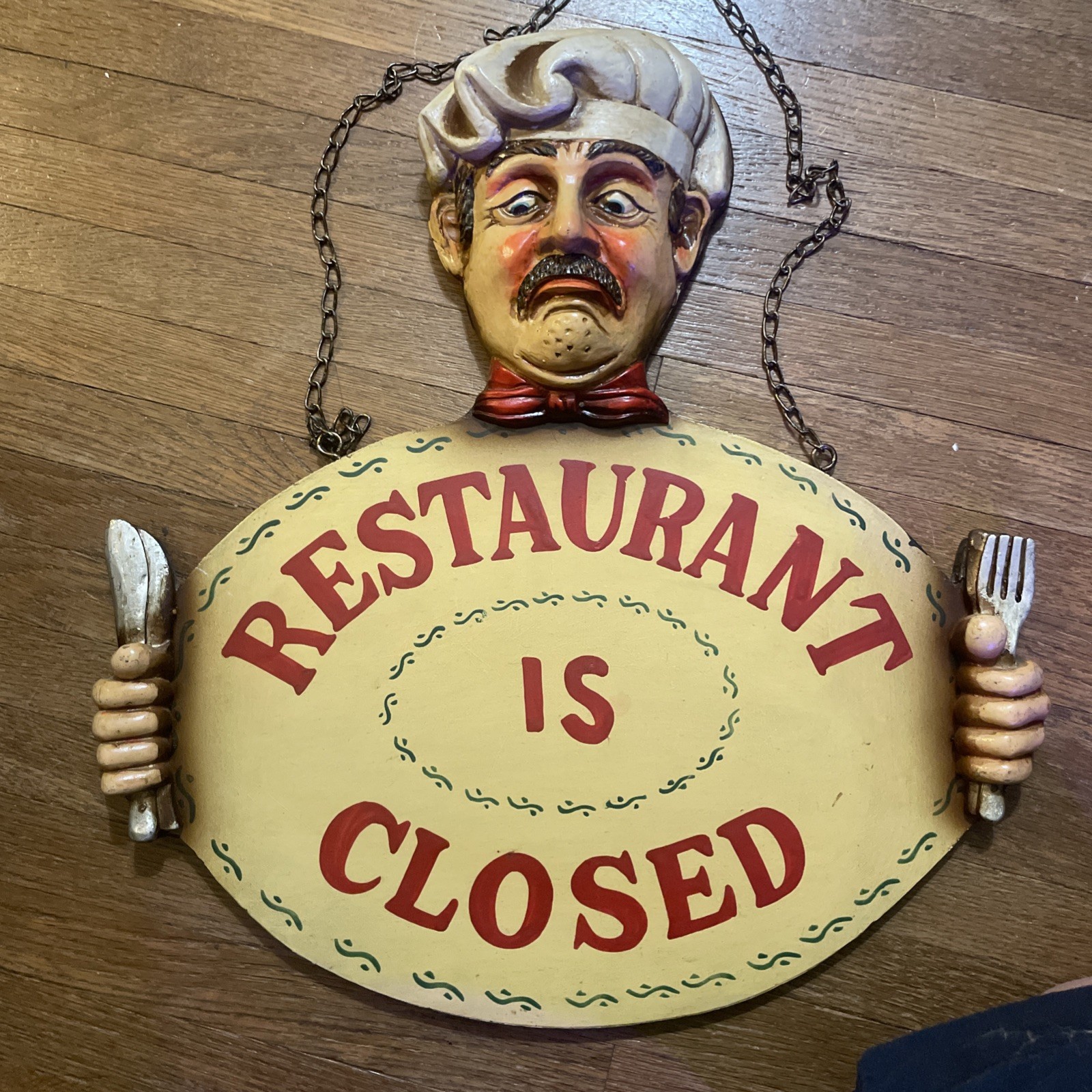3D Restaurant Closed Sign Chef Hand Painted Wood Kitchen Decor 16”x18” 3 lbs 