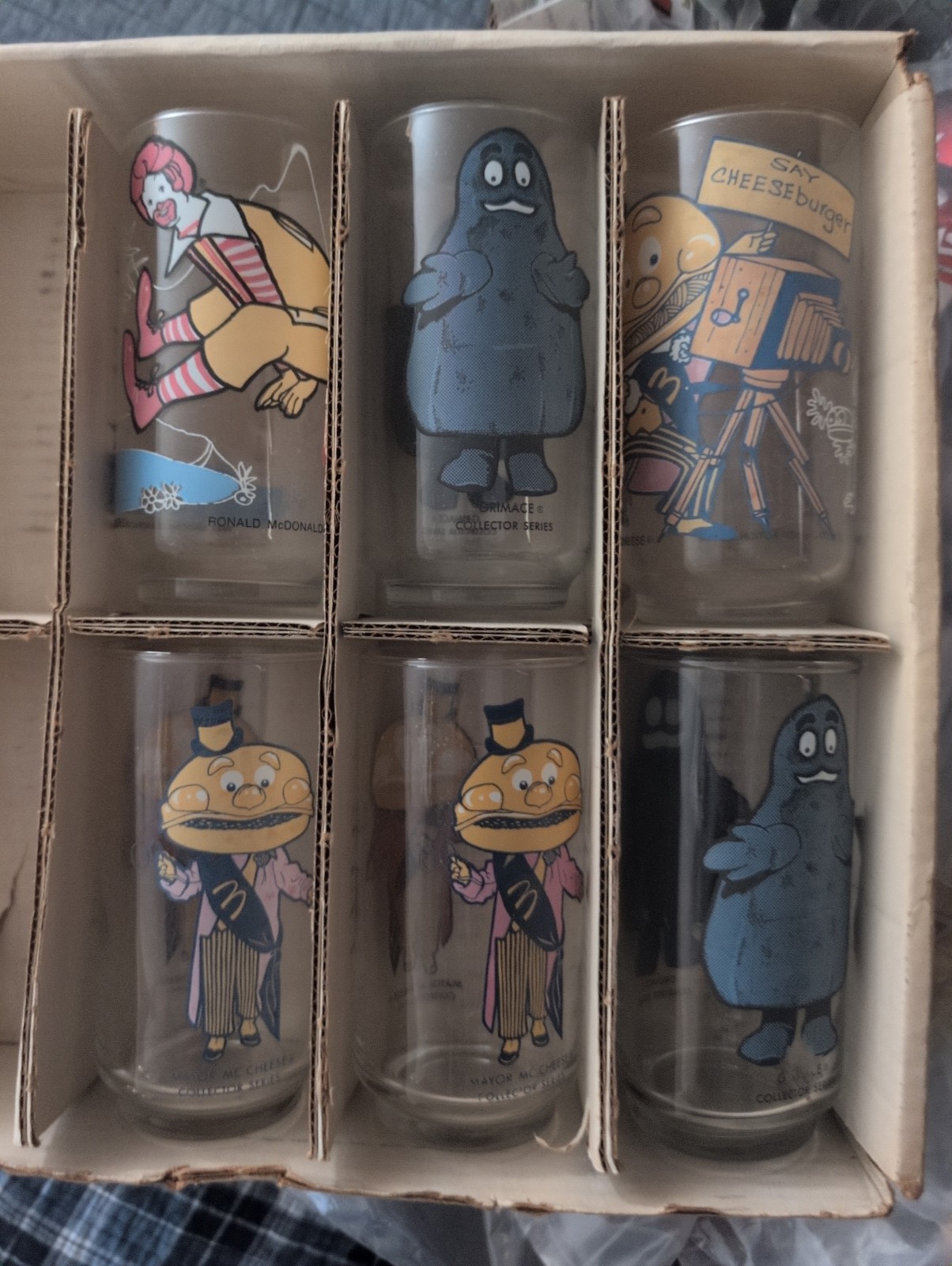 Vintage 1977 McDonald\'s Action series Glasses. set of 6. collectable old faded 