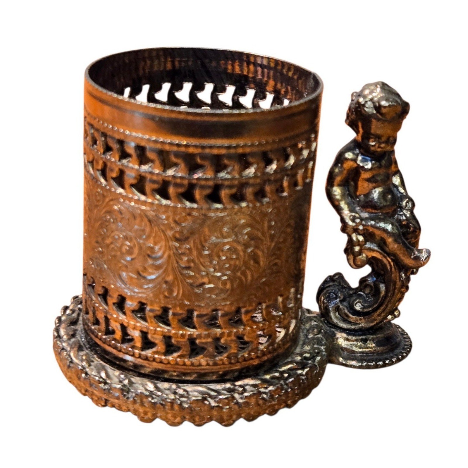 Vintage Victorian Rococo Cherub Match Holder Figural Metal Tobacciana Smoking