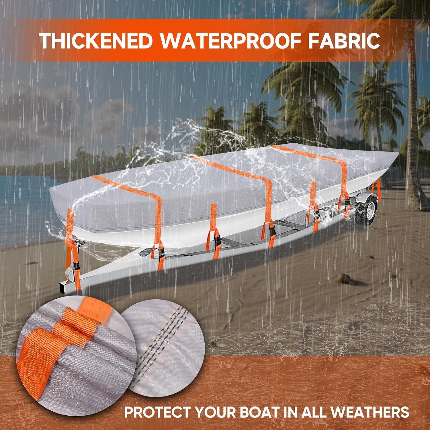 Jon Boat Cover 12-14ft 600D Waterproof Heavy Duty UV Tear-Resistant Gray