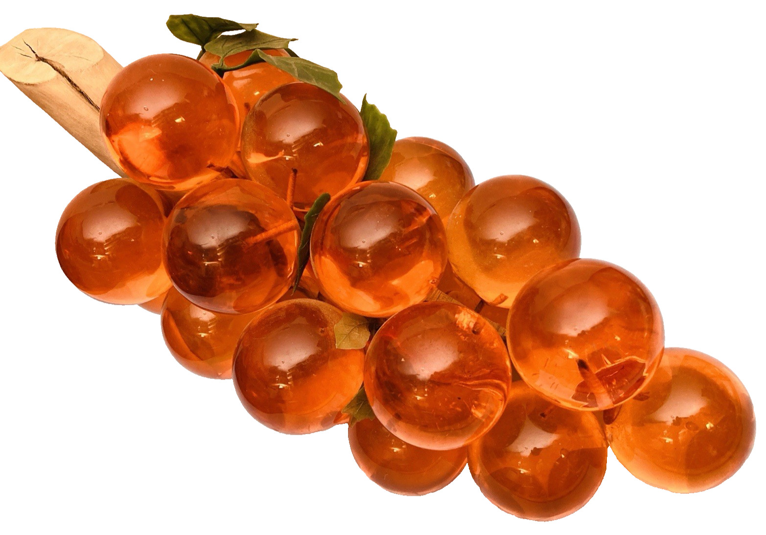 Vintage MCM Amber Orange Lucite 25 Grape Cluster Large Driftwood Stem 10”L