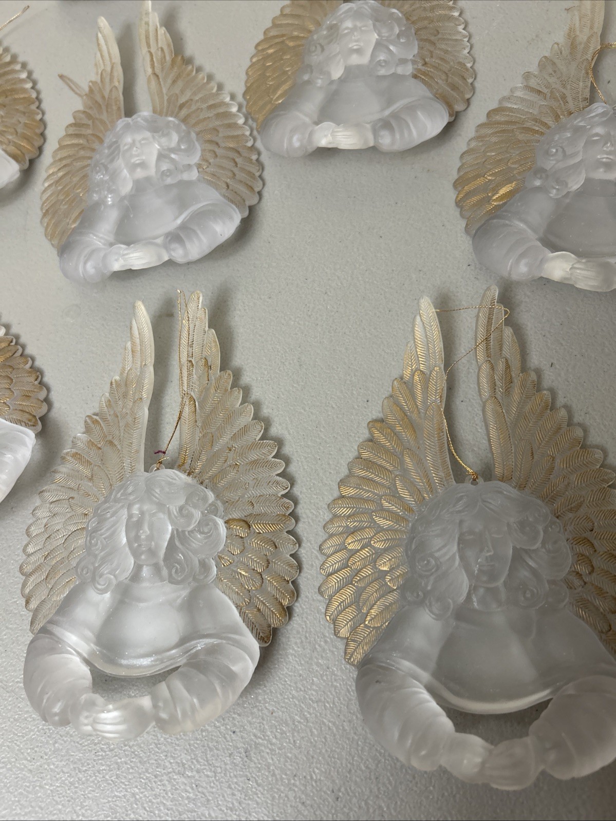 Vintage Acrylic Angels Gold Wings Christmas Ornaments 7” Set Of 10