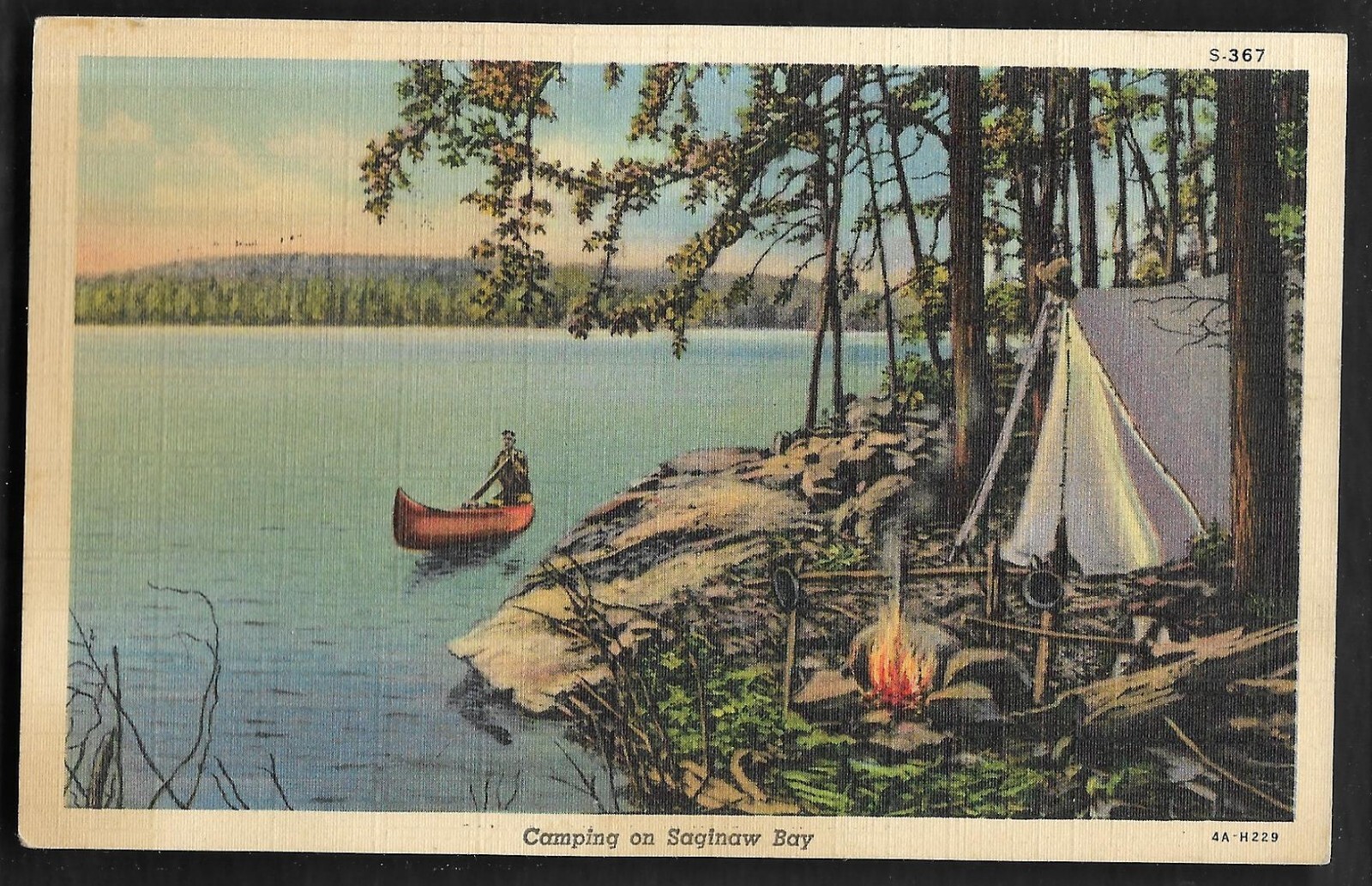 pk02586:Postcard-Vintage View Camping on Saginaw Bay,Michigan