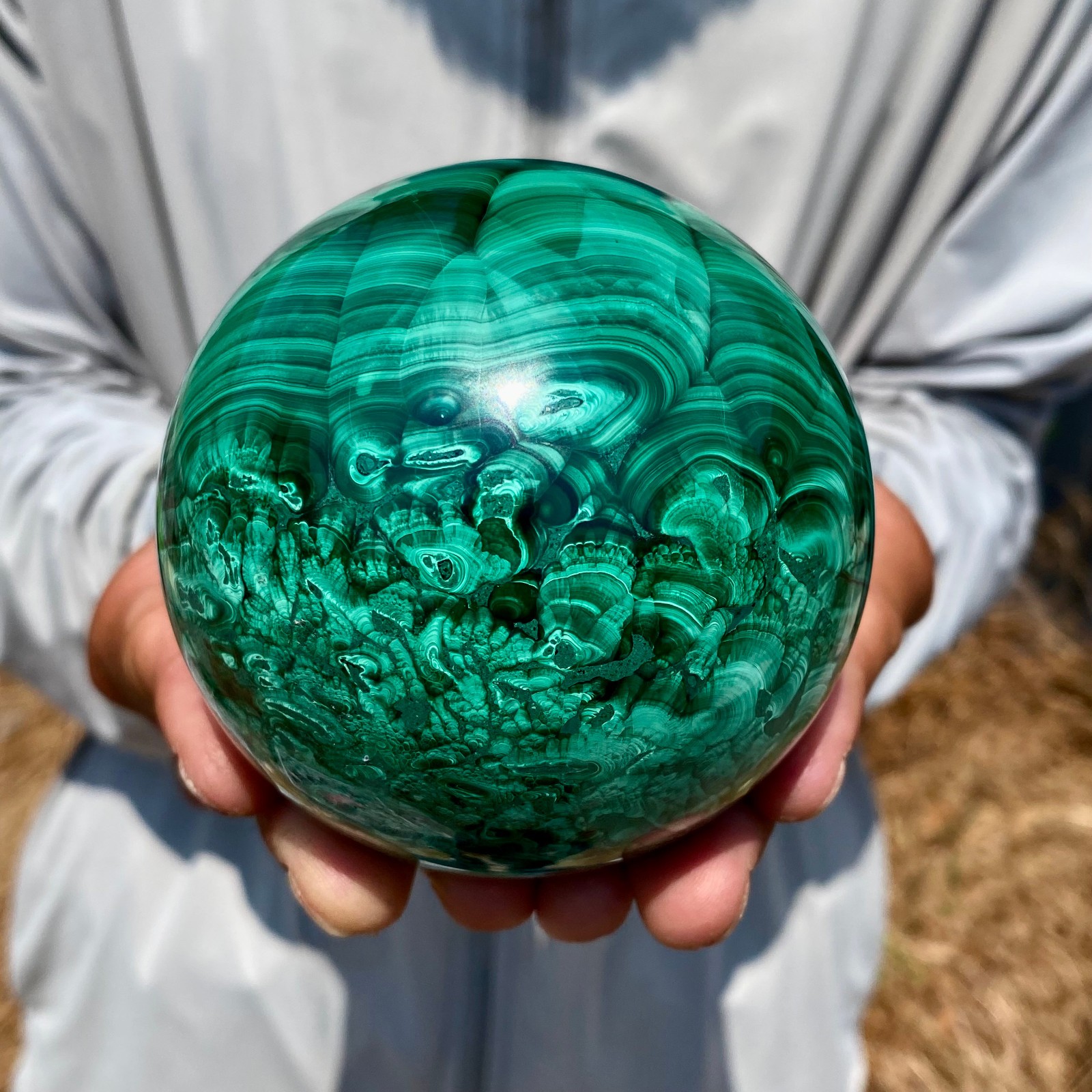 2.55LB Rare Natural Malachite quartz hand Carved sphere Crystal Healing