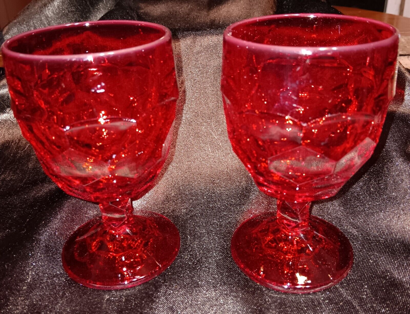  3 Viking Ruby Red Glass Georgian Water Goblets   5.75 inch tall