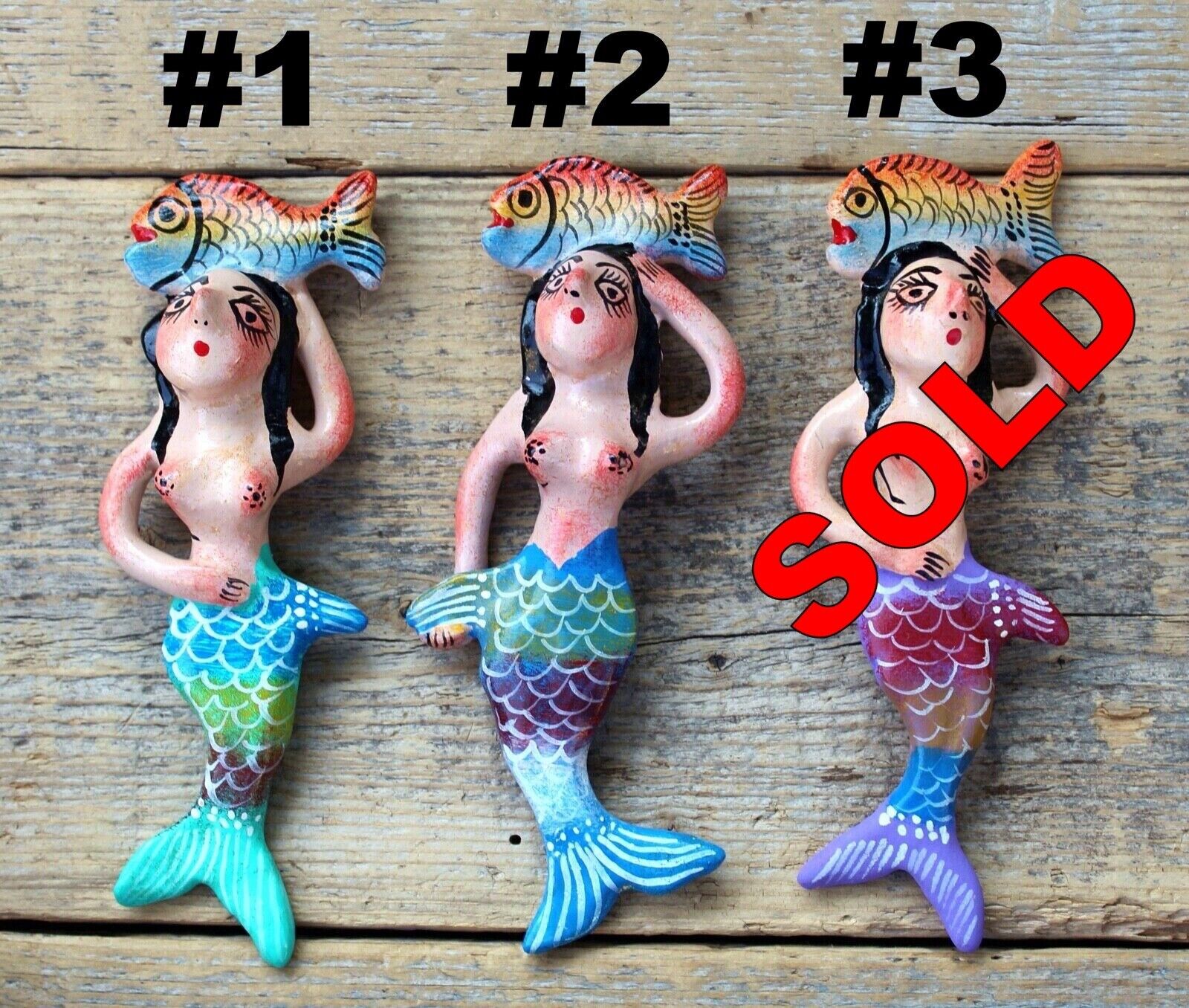 Mermaid Fish on Head SOLD SEPARATELY Clay Ornaments Handmade Mexican Folk Art