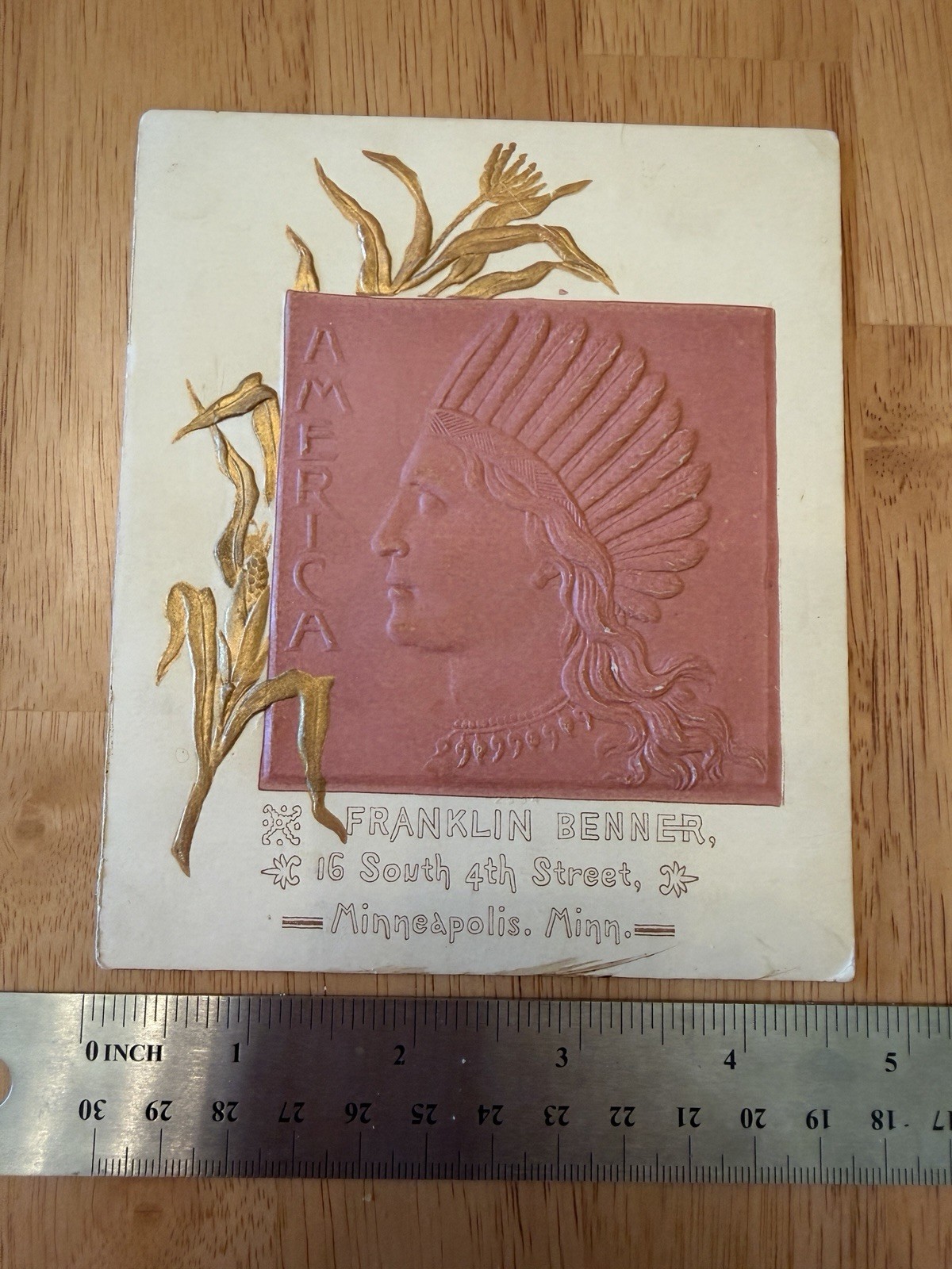 Antique Franklin Benner Minneapolis MN Native American Chief Relief Advertising