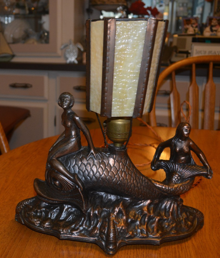 Vintage Figural Double-Mermaid Table Lamp Art Deco / Art Nouveau style
