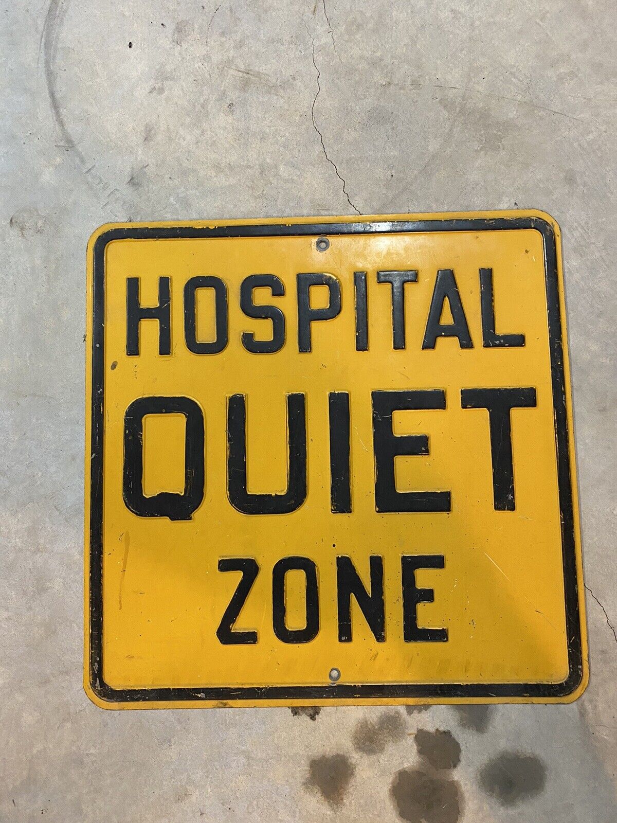 Antique Embossed Metal Hospital Sign Yellow Street Old Quite Zone Medical