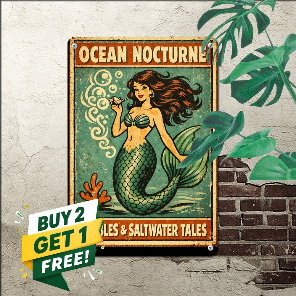 Mermaids Smoke Seaweed Nautical Ocean Myth Legend Retro Metal Sign 8x12