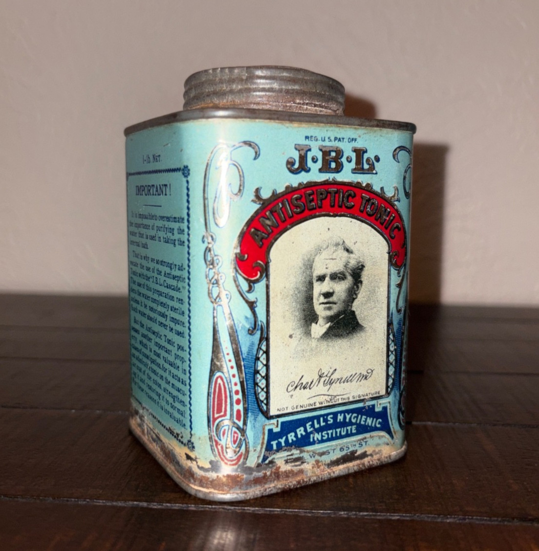 Antique 1900 J.B.L. Tyrrell’s Hygienic Institute Antiseptic Tonic Tin - Empty
