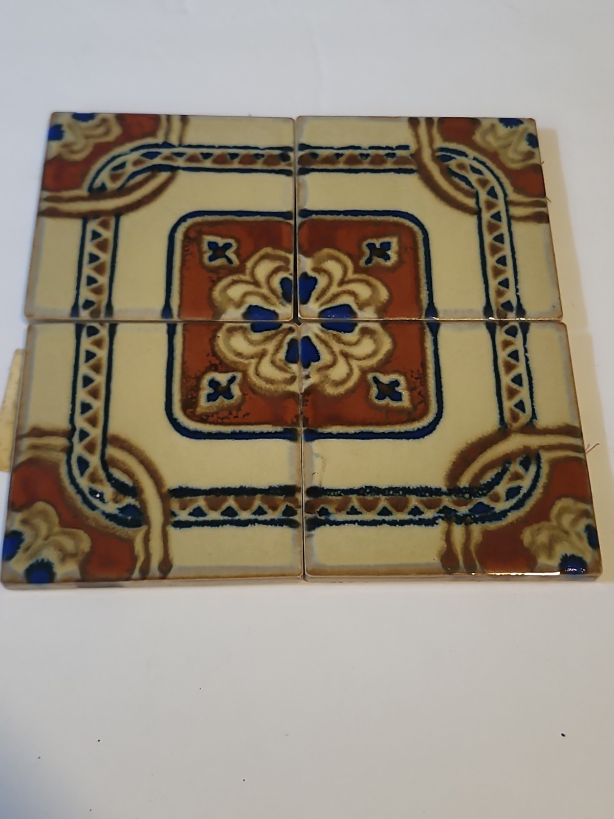 Vintage Dal-Tile Mexico Hand Painted Ceramic Tiles 4 Pc Medallion Set NOS...