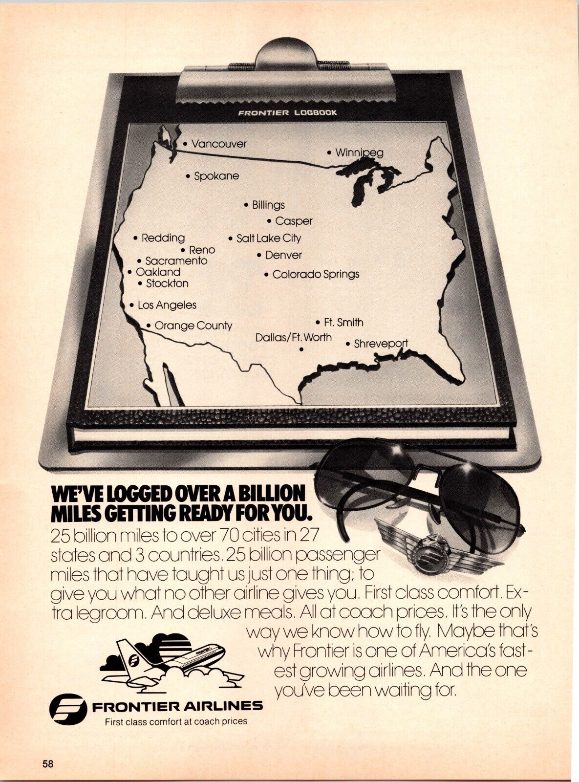 1981 Print Advertisement Frontier Airlines Print Ad