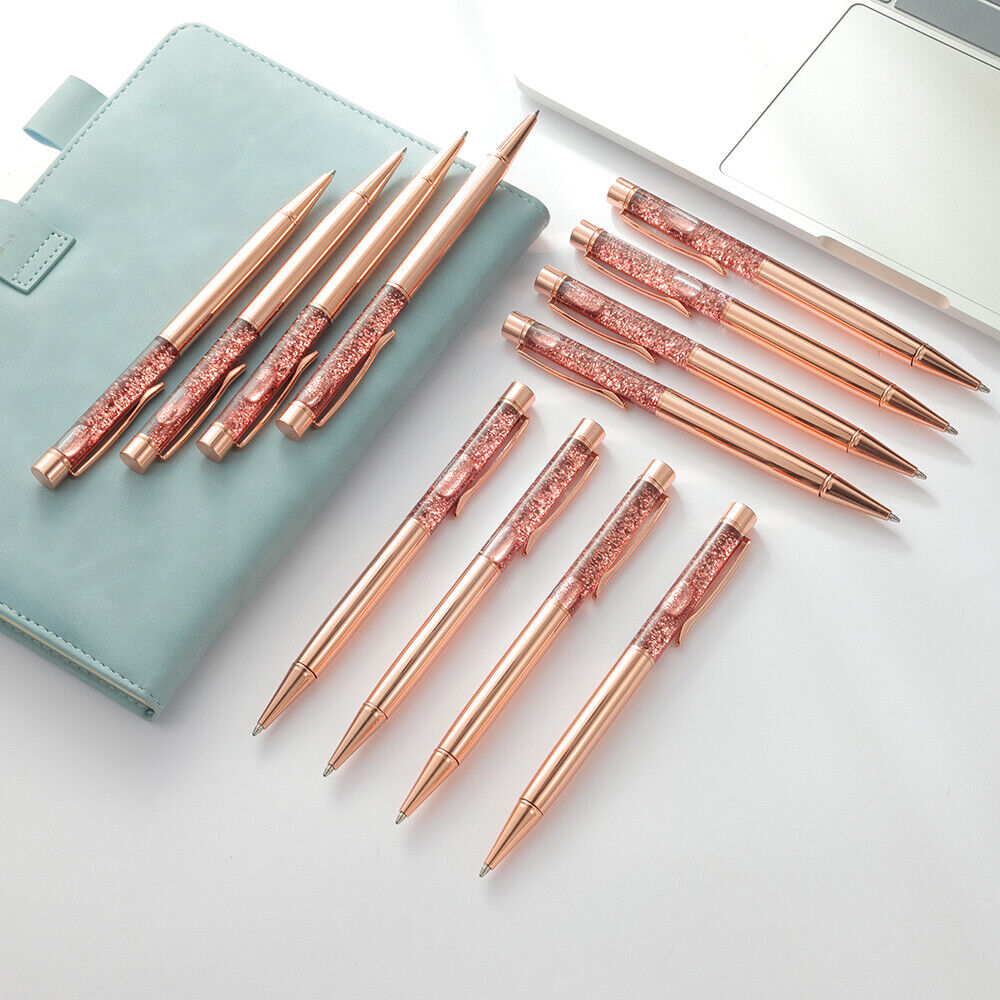 12 Pcs Rose Gold Crystal Liquid BallPoint pens Black Ink for Office Supplies