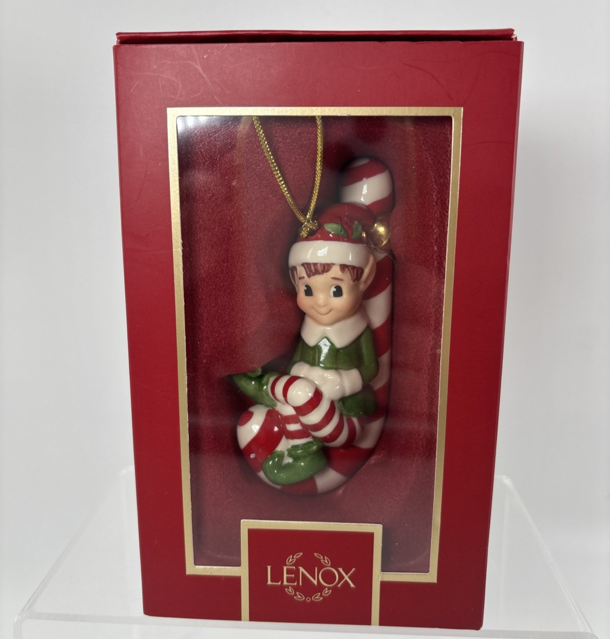 Lenox ELF on Candy Cane Porcelain Christmas Ornament NEW IN BOX