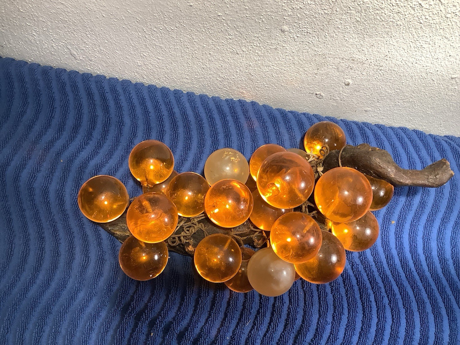 Vintage Lucite Glass Grape Cluster Amber & Yellow MCM 14 Inches Long Heavy