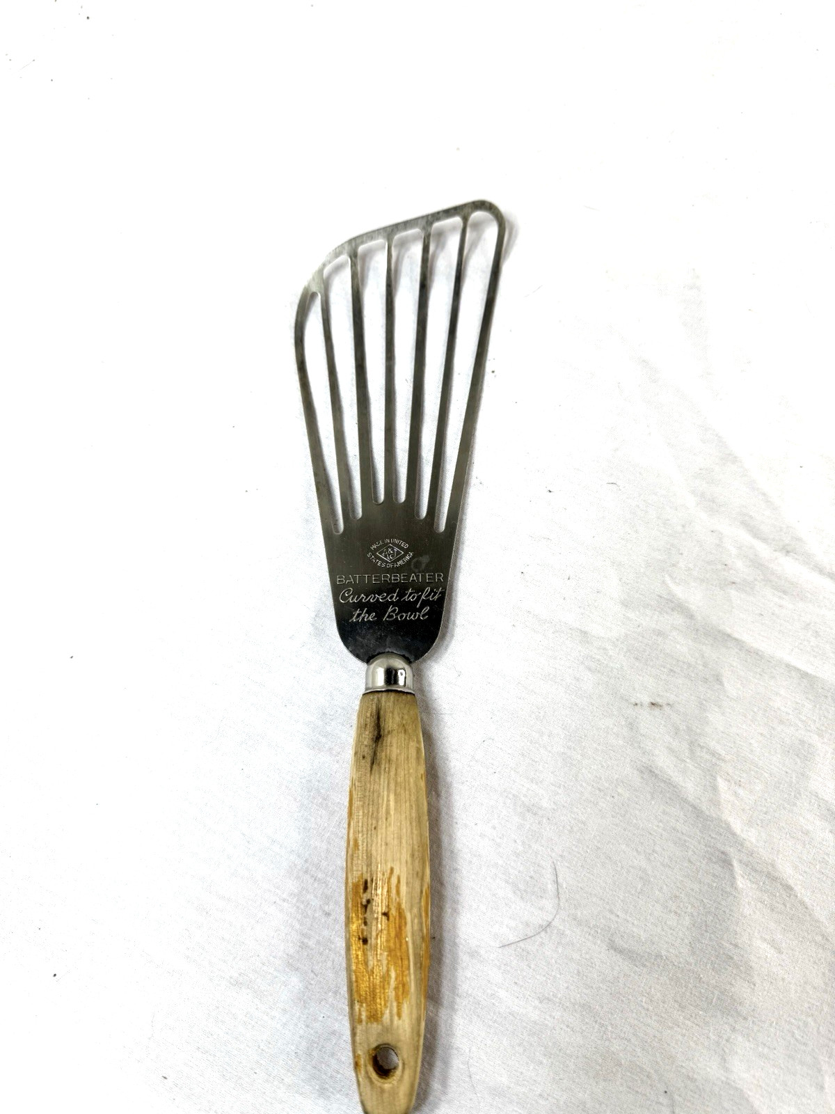 Vtg EKCO A&J Batter Beater Curved To Fit The Bowl USA Whisk Wood Handle Spatula
