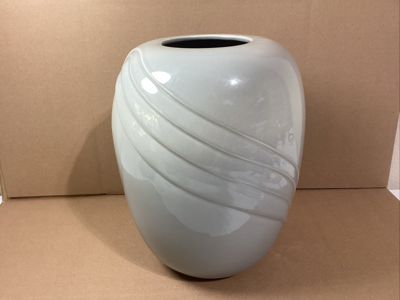 Huge Gray 12” McCoy Art Pottery Vase 80s Deco Revival Marked 458 USA