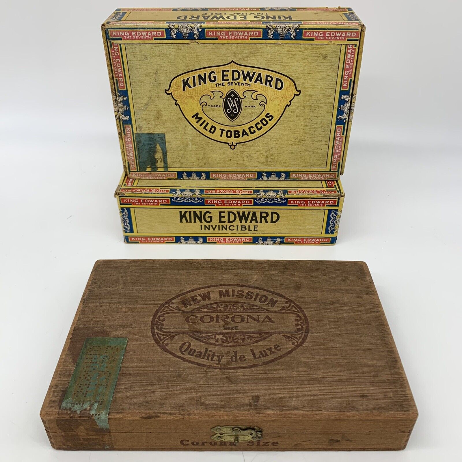 VTG 1920's Cigar Boxes Lot of 3 - King Edward Invincible & Corona Size