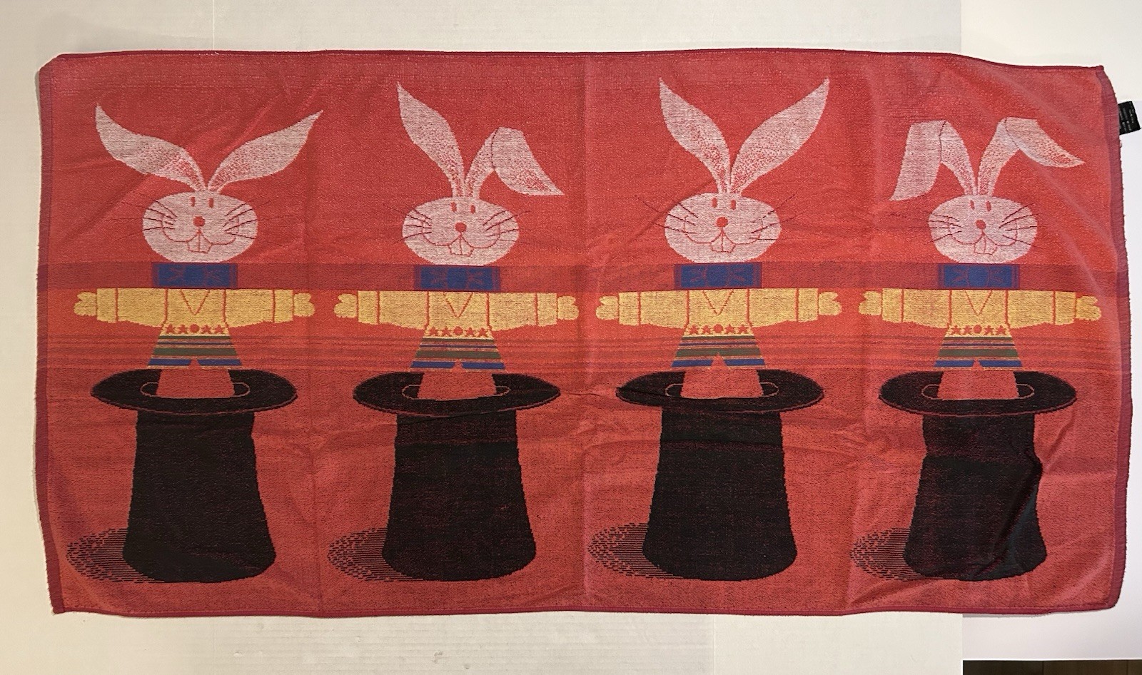 Vintage Terriville Rabbit in A Hat Beach Pool Towel 1980s Red Terrycloth Unique