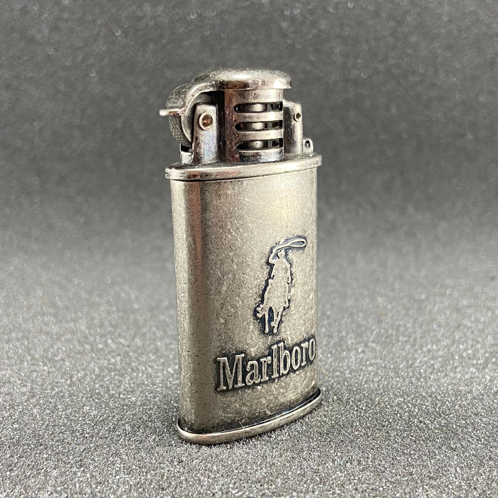 Vintage Marlboro Cowboy Petrol Lighter Windproof Metal PAT.No. 96 3 25535.5