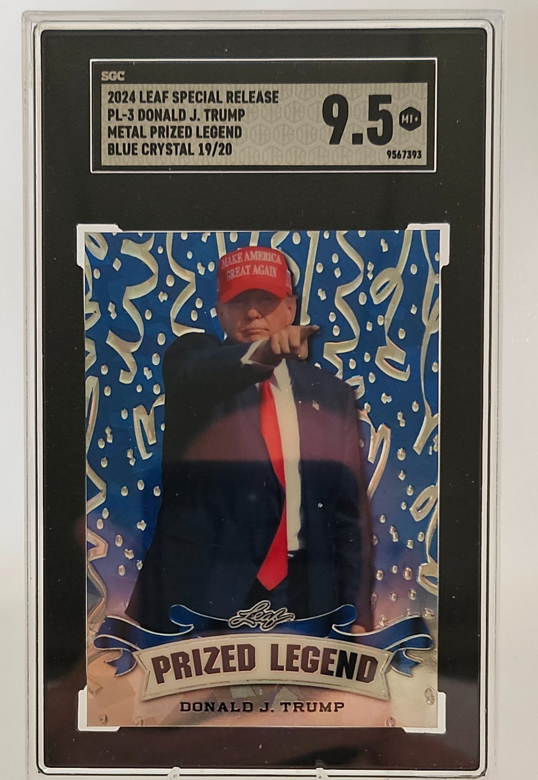 2024 LEAF SPECIAL RELEASE  PL-3 DJT METAL PRIZED LEGEND BLUE CRYSTAL 19/20