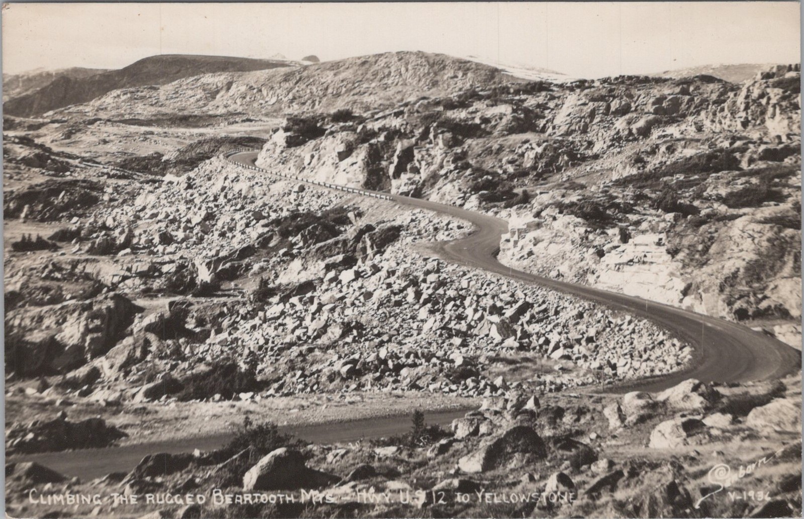 Beartooth Mountains Hwy US 12 Yellowstone Montana MT RPPC Sanborn 1930s Postcard