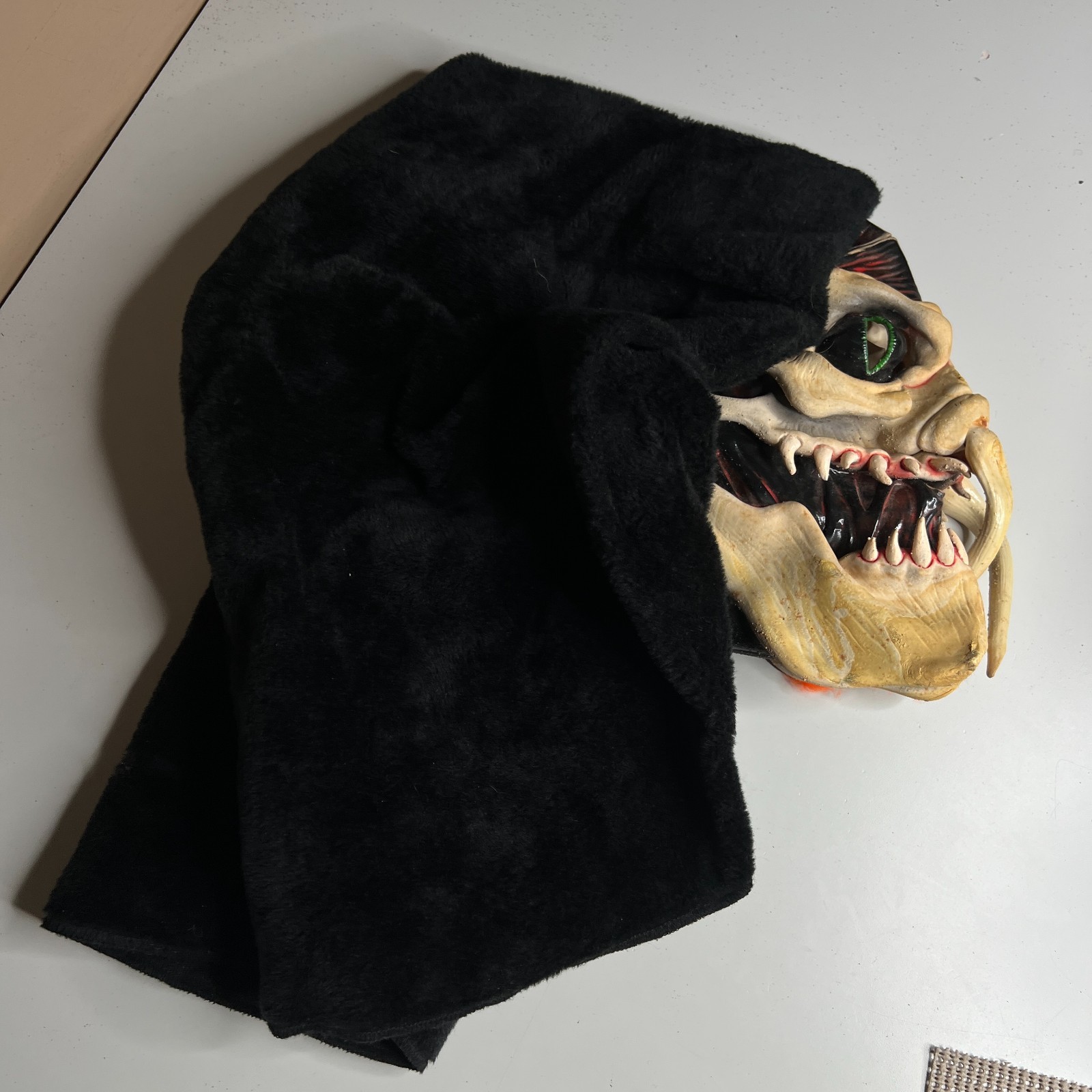 Vintage Horror Monster Latex Mask w/ Black Hood Halloween Prop Decor