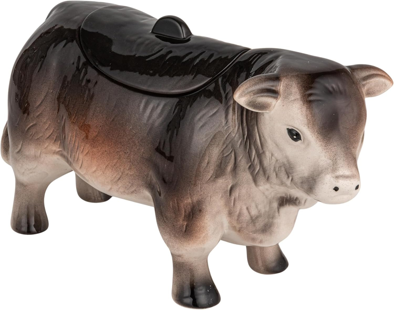 Creative Co-Op Vintage Ceramic Cow Cookie Jar, Black and Brown