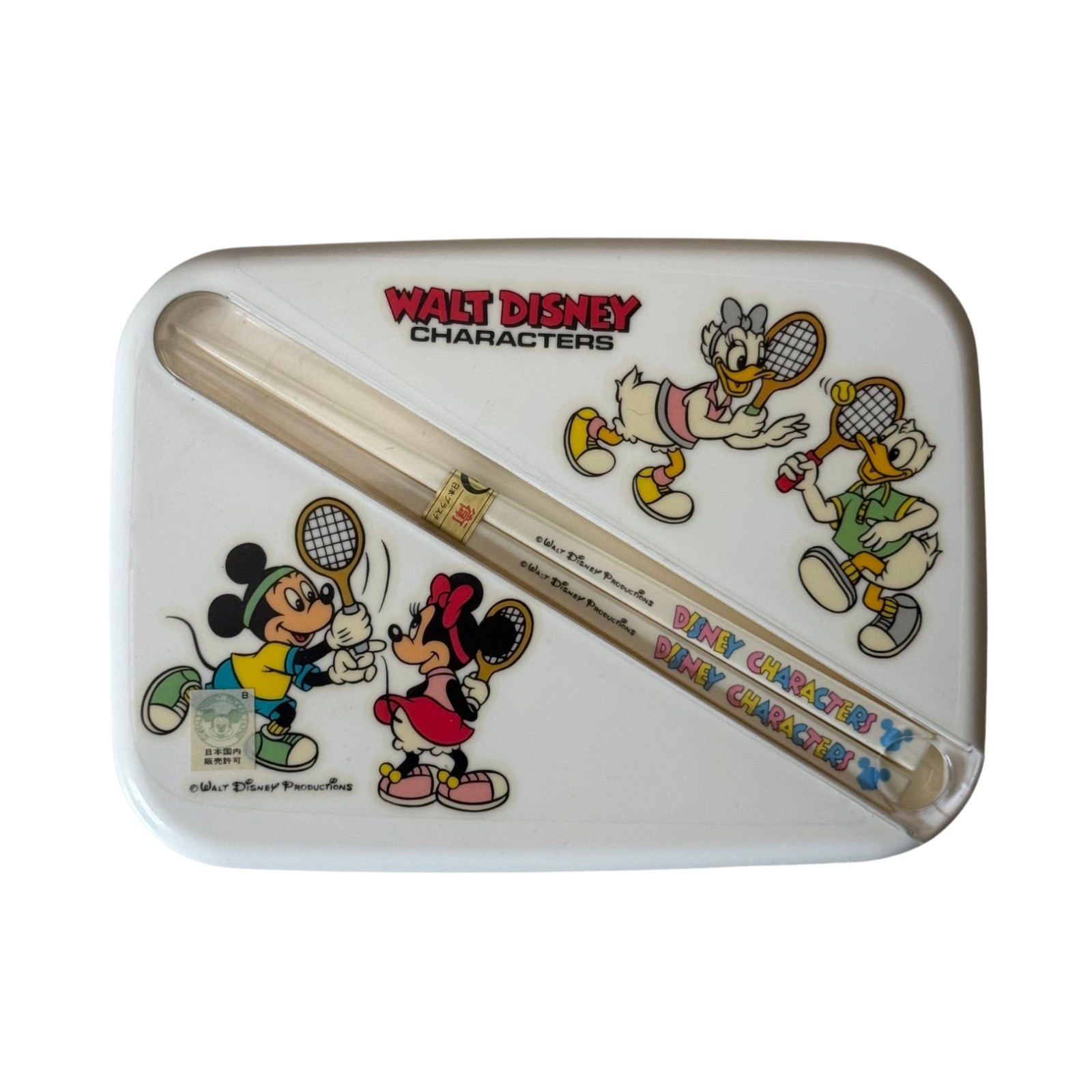 Vintage Disney Bento Chopsticks Case Japan Mickey Minnie Donald Daisy JR-4P