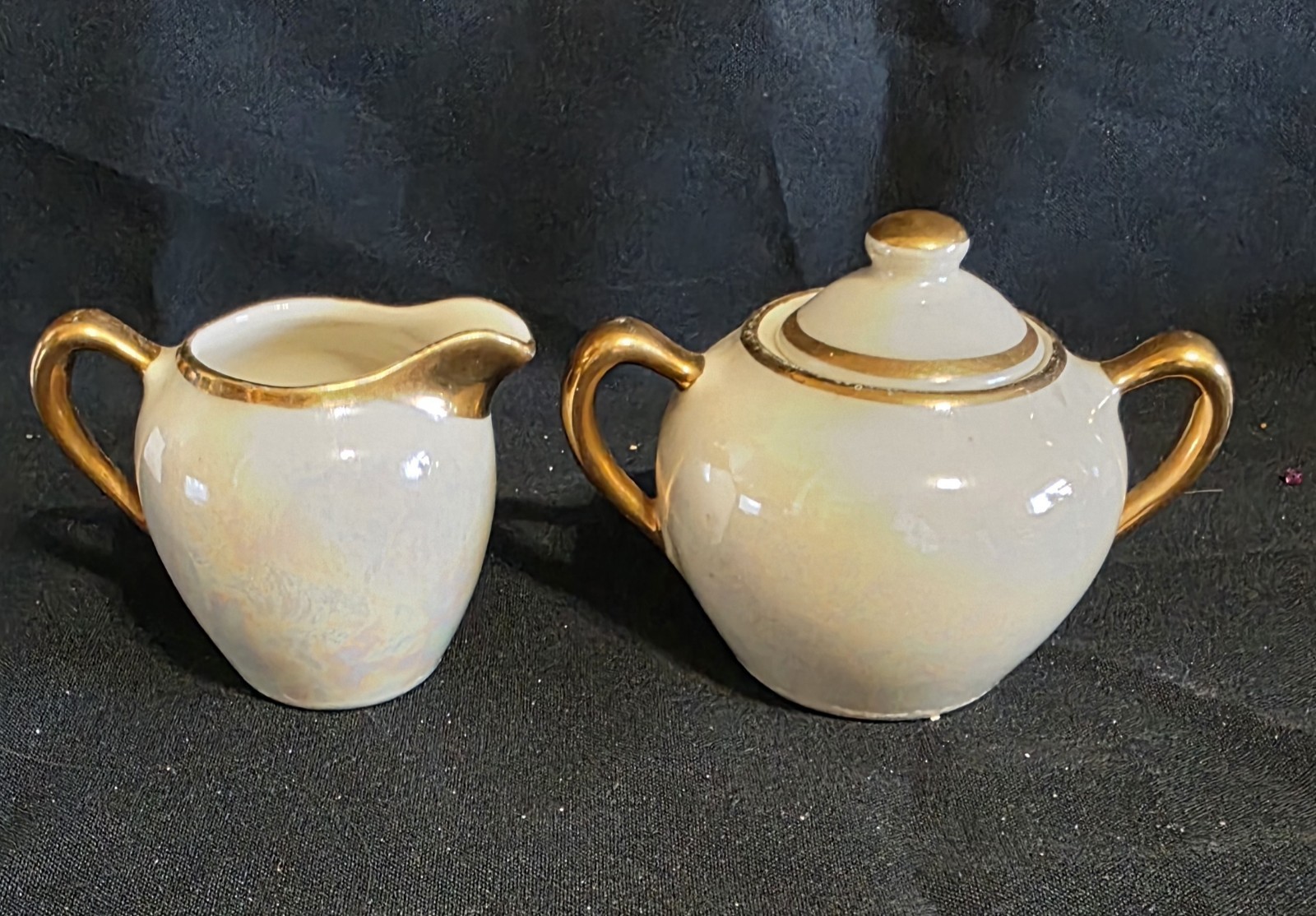 Vintage Pearl China Company Creamer and Sugar Set 22K Gold Hand Painted