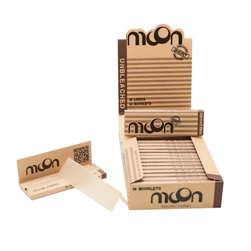 Moon Unbleached Wood Rolling Paper Short Size 70 mm Cigarette Full Box 25 Packs