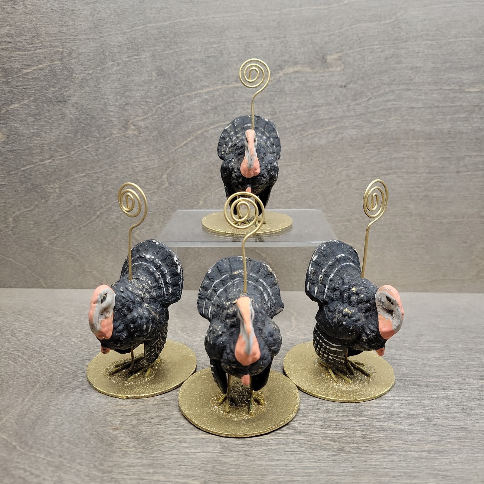 Lot of 4 Dee Foust Bethany Lowe Black Turkey Thanksgiving Card Photo Holders Set