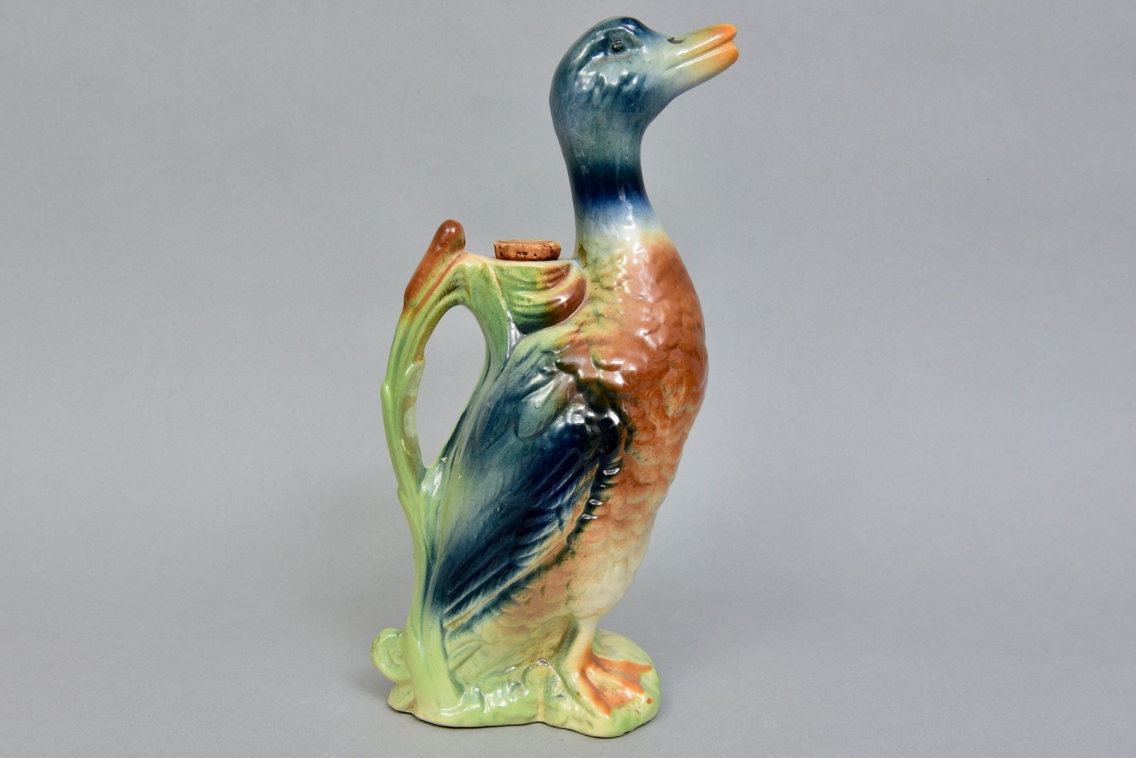 Antique French Majolica Mallard Duck Tall Pitcher Saint Clement Early 1900s Art Antique French Majolica Mallard Duck Tall Pitcher Saint Clement Early 1900s Art