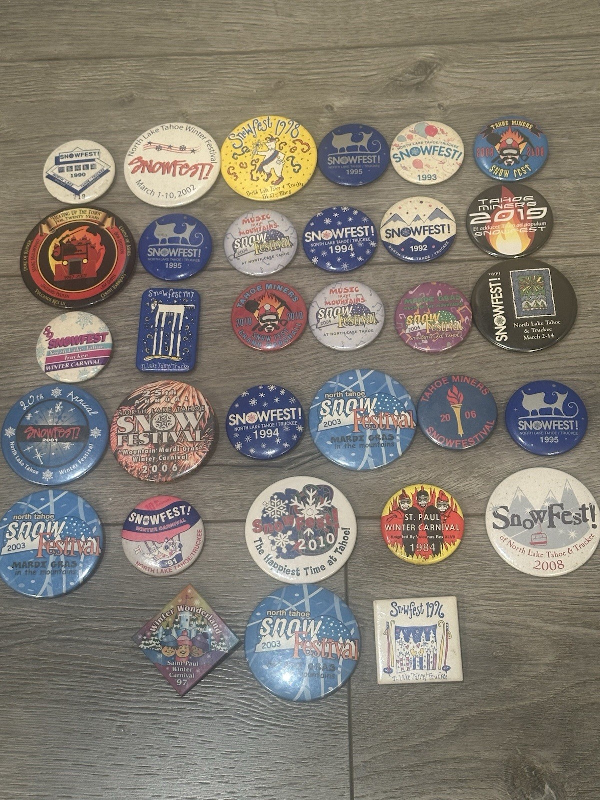 32 Vintage Pinback Buttons 1984 Truckee South Lake Tahoe Winter Snowfest Ski