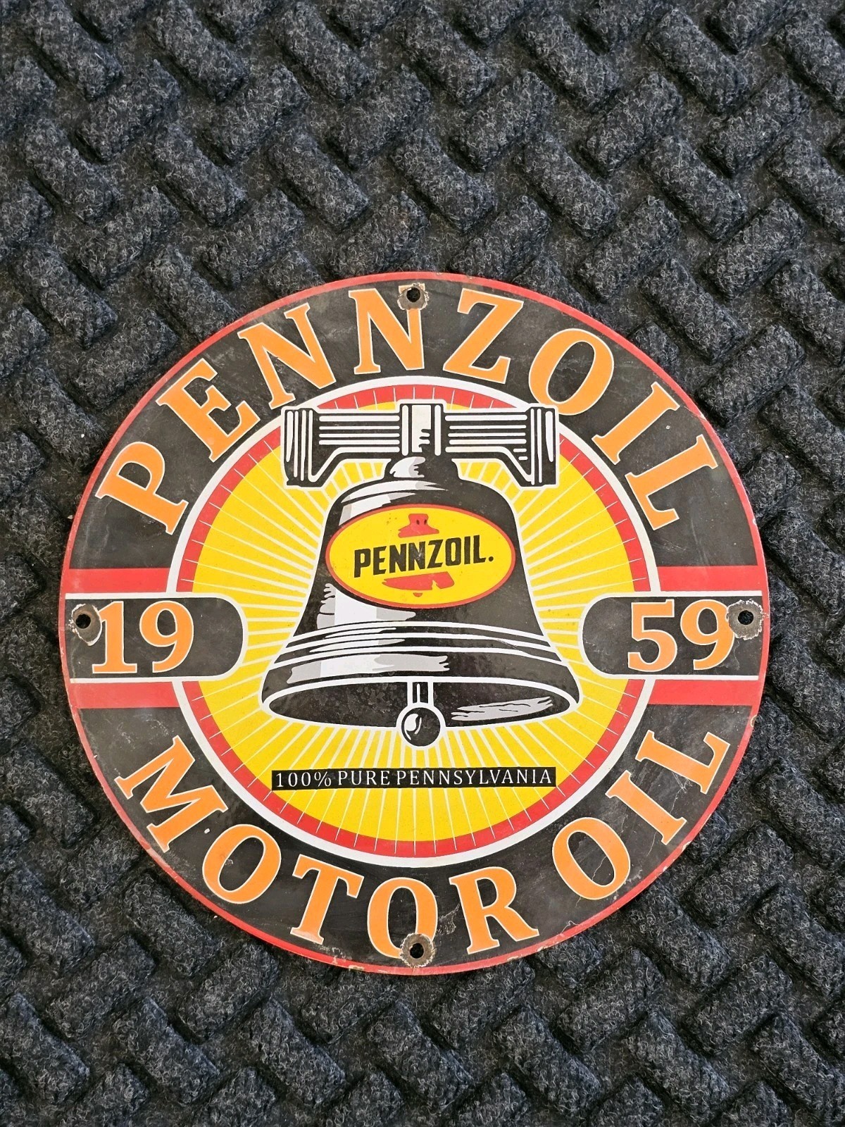VINTAGE PENNZOIL MOTOR OIL 1959 PORCELAIN GAS PUMP SIGN 