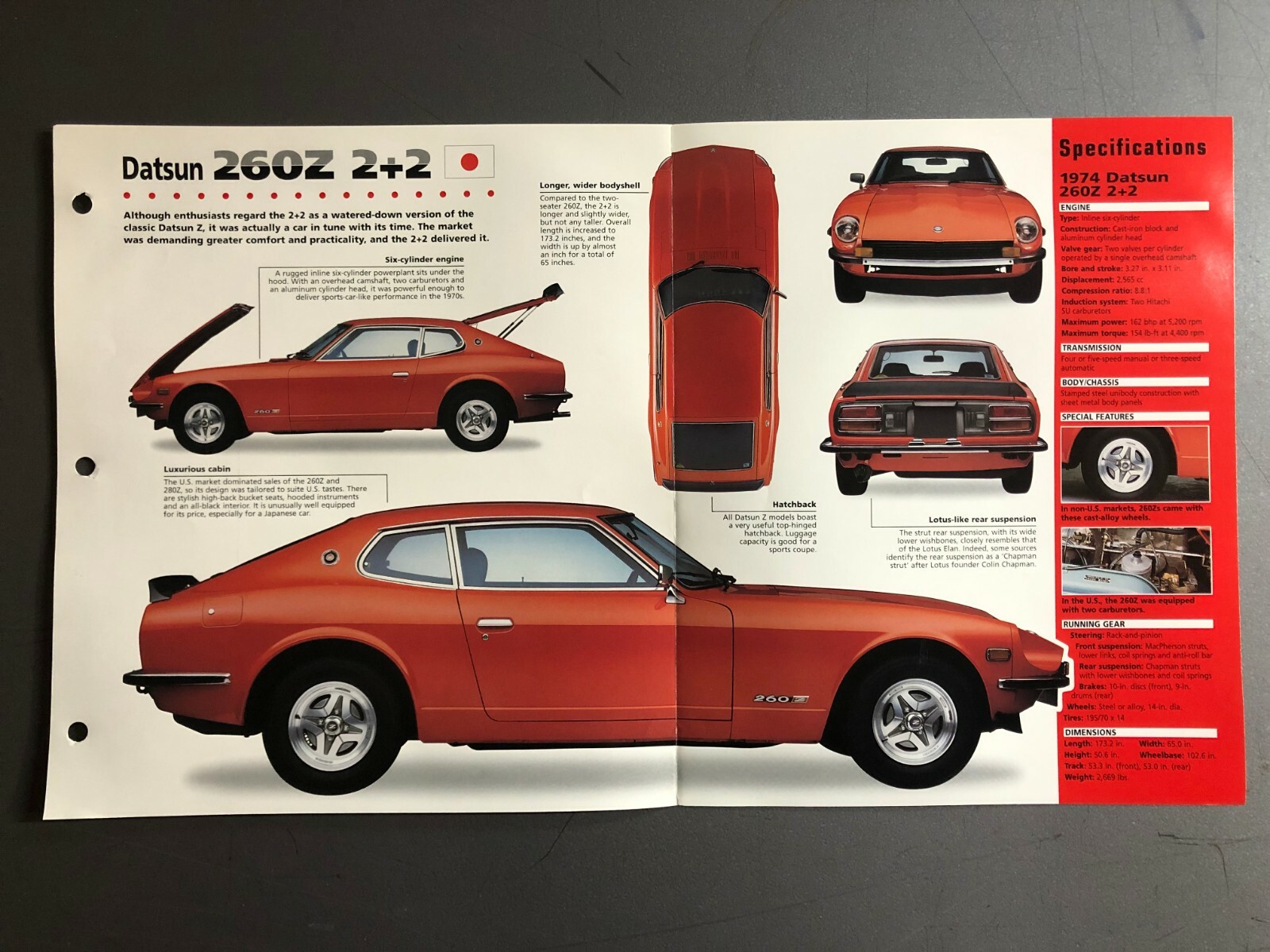 1974 - 1979 Datsun 260Z 2+2 Coupe Poster, Spec Sheet, Folder, Brochure - Awesome
