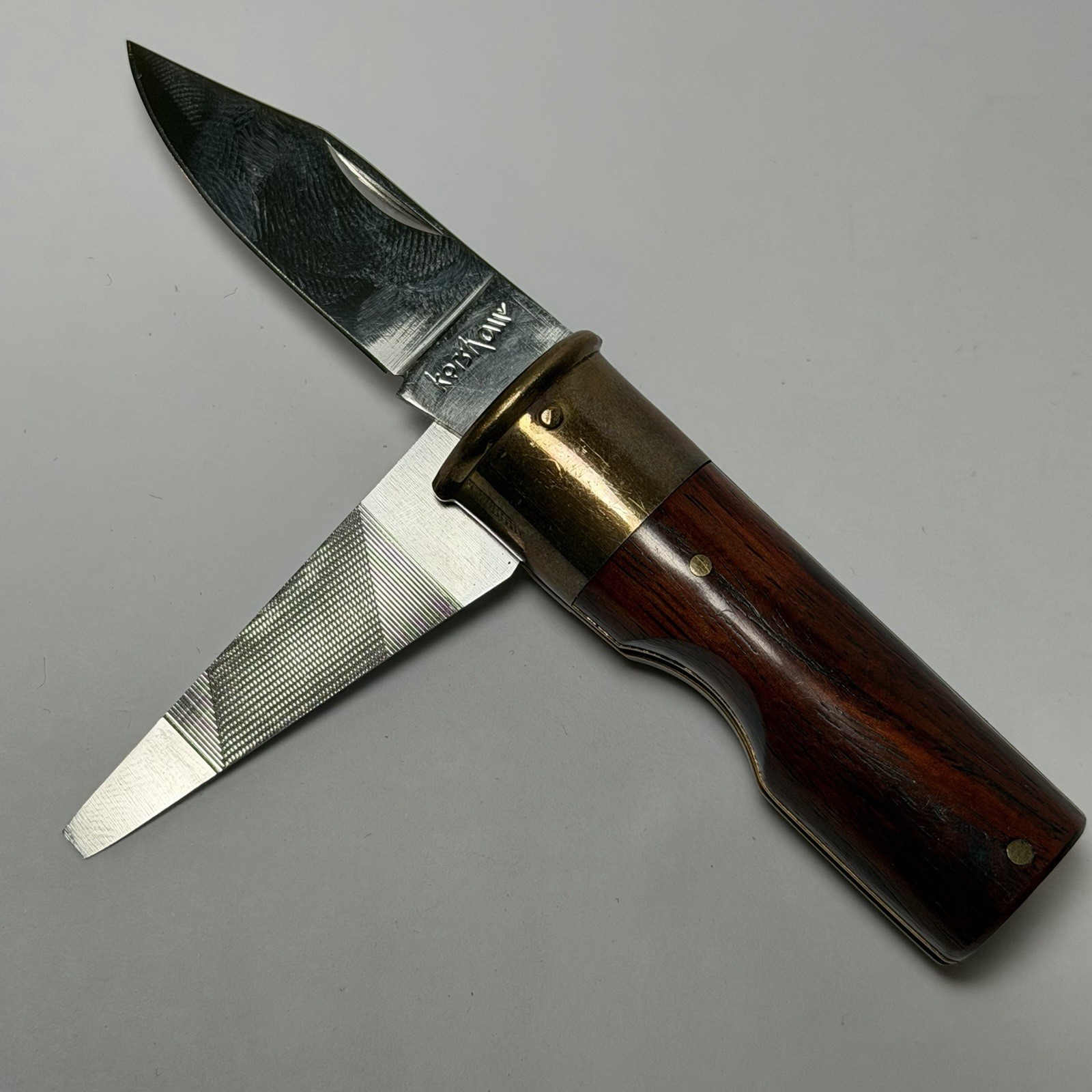 Kershaw Japan Brass and Rosewood 12 Ga Shotgun Shell Knife W/ File Blade Japan Kershaw Japan Brass and Rosewood 12 Ga Shotgun Shell Knife W/ File Blade Japan