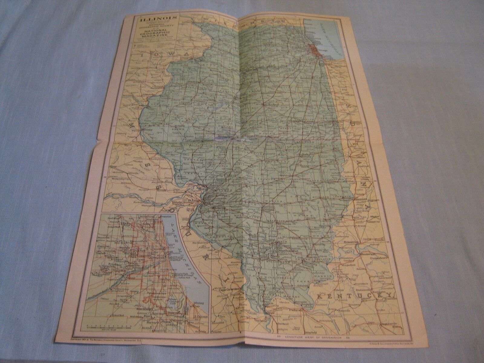 ANTIQUE ILLINOIS MAP National Geographic May 1931 